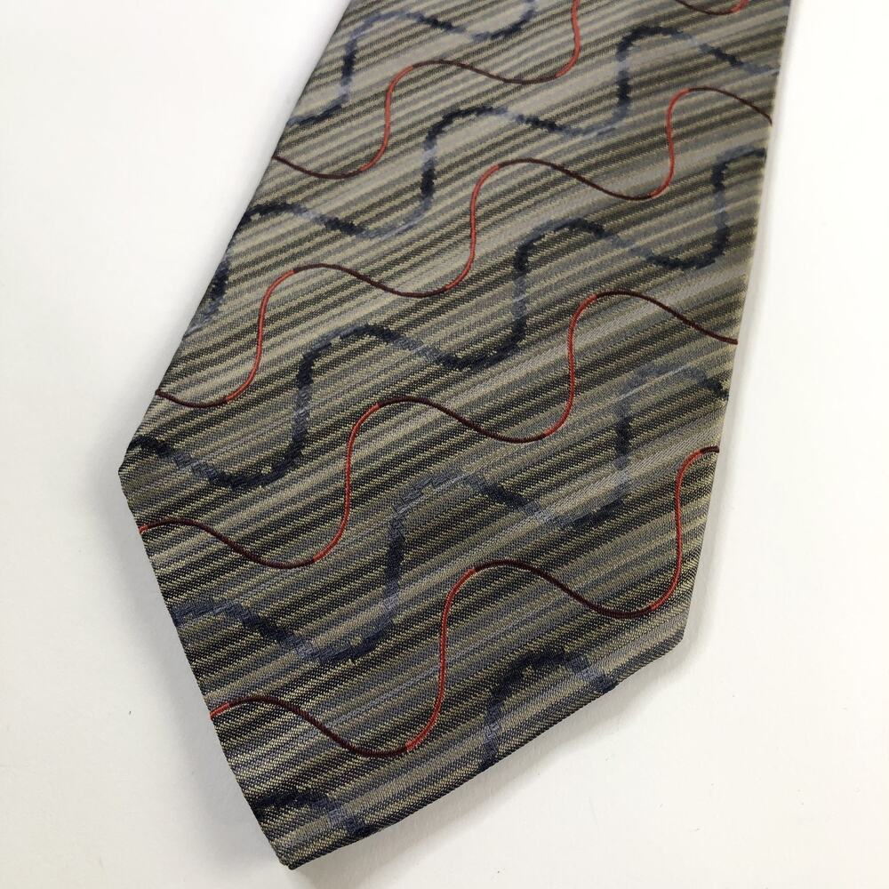 XMI Platinum 100% Silk Neck Tie Men’s Striped Geometric Gray Men's